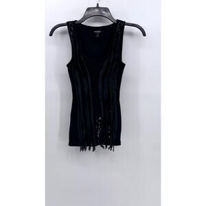 EXPRESS Women's Black Ruffle-Sequin Tank Top SZ 2XS